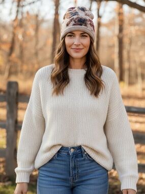 H&M Tam Floral Knit Beanie Hat